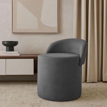 Imagem de Puff Encosto Confortável Sala Estilo Moderno Redondo Suede Cinza Escuro