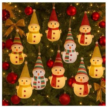 Imagem de Conjunto de 6 Bonecos de Neve LED, 8cm, Decoração Natalina com Luzes Pisca-Pisca, Enfeites Iluminados para Árvore de Natal