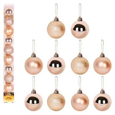 Imagem de Kit 10 Bolas Lisas 5cm Texturizadas Natal Árvore Led Luzes Guirlanda Decoração Enfeite Papai Noel Cor: Champanhe