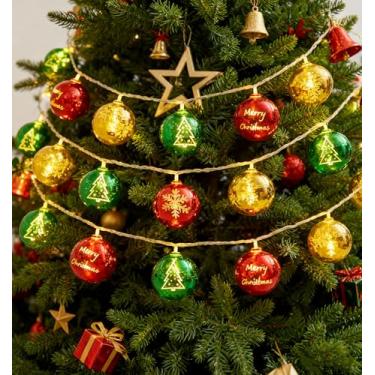 Imagem de Greenke Decoração de corda de luzes de árvore de Natal, 3 m, 20 bolas de LED, decoração de luz de fada de Natal, bolas de Natal operadas por bateria, ornamentos de luzes para guirlanda, árvore, janela