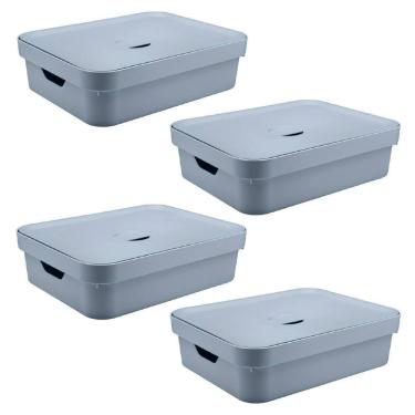 Imagem de Caixa Organizadora Ou Plastico 16L Cube Azul 04 Unidades