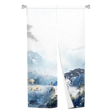 Imagem de Leowefowa Cortina de porta estilo japonês Noren Tapeçaria de porta longa Feng Shui Painel de tratamento de janela para pendurar divisória de quarto japonesa cortinas de porta de cozinha decoração de
