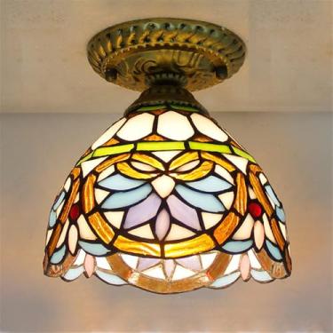 Imagem de Luminária de teto contemporânea LED estilo retrô americano para corredor, sala de estar, restaurante, quarto, casa de campo, hotel, café, bar, decoração com vidro colorido (Estilo 4)