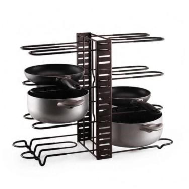 Imagem de Organizador Panelas Frigideiras Rack Inox Ajustavel Armarios Bancadas Suporte Multiuso Grande 8 Divisorias Paneleiro Coz