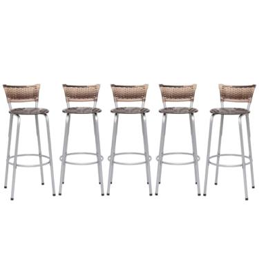Imagem de Banqueta Altas Junco Cappuccino Estrutura Prata 70cm Para Balcão Cozinha, Bar, Bistrô, Americano Kit 05 Unidades - Itagold (Floral Marrom)