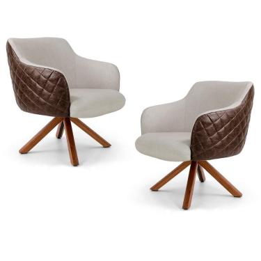 Imagem de Kit 02 Poltronas Decorativas Jade Base Giromad Corano B-10 Tressê Linho Bege - Domi