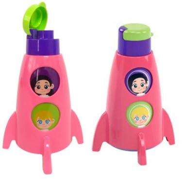 Imagem de Garrafinha de Foguete Infantil com Janelinhas 320ml  Meninas - Kit com