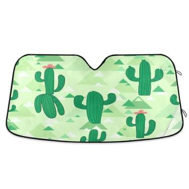 Imagem de SEHANY Pára-brisa de carro cacto planta verde para-sol dobrável janela frontal protetor de viseira solar para carro, SUV, caminhão - Mantenha o veículo fresco, 133 x 23,5 polegadas