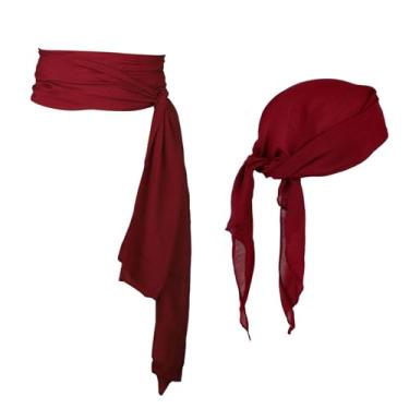 Imagem de 2 Peças Acessórios para Fantasia de Pirata, Fantasias de Pirata Homens e Mulheres Lenço Vermelho a Cabeça Cinto Chapéus Bandanas e Cintos para Cosplay Festas Halloween Carnaval
