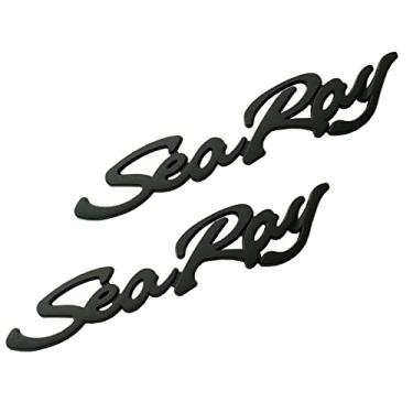 Imagem de 2 peças Sea Ray Searay Script Emblem 3D Badge Letras Placa de Identificação Adesivo Autoadesivo Logotipo Barco 12-3/10.2 cm Novo (preto)