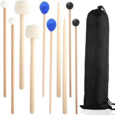 Imagem de Kit de 5 pares de baquetas de tambor de percussão Glockenspiel Tímpano Marimba Instrumento Xilofone Mallet Cabeça de Feltro de Borracha Acessórios de Baquetas de Aço