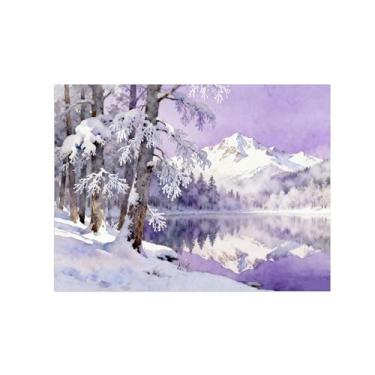 Imagem de Arte de parede paisagem imagem em tela - neve montanha árvore lago decoração moderna pintura impressão para sala de estar quarto 40 x 50 cm 16 x 20 pol sem moldura