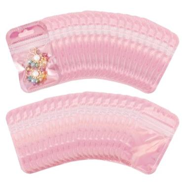 Imagem de 60 peças rosa retangular glitter holográfico plástico zip lock sacos organizador armazenamento embalagem selável saco auto selo 9 x 5,5 x 0,15 cm