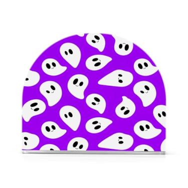 Imagem de JUZIHAI Porta-guardanapos fantasmas brancos de Halloween para mesa dispensador de guardanapo em pé de acrílico suporte de lenços de mesa independente para cozinha sala de jantar bar festa decoração de