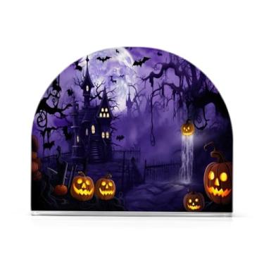 Imagem de JUZIHAI Abóboras de Dia das Bruxas Morcegos Porta-guardanapos para mesa Dispensador de guardanapo de acrílico Suporte de lenço independente de mesa para cozinha sala de jantar bar festa decoração de