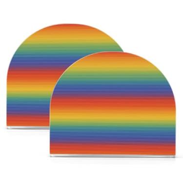 Imagem de Qilmy Porta-guardanapos de acrílico com listras coloridas, suporte de lenços de mesa independente transparente, dispensador de papel de coquetel para cozinha, jantar, restaurante, bar, decoração, 2