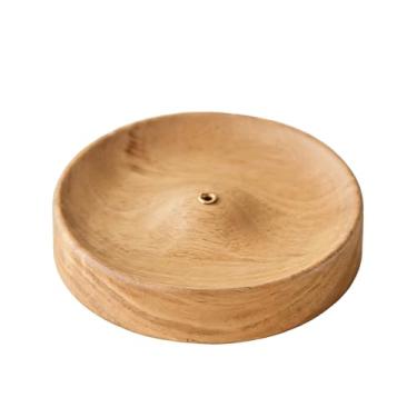 Imagem de ARFUKA Suporte redondo de incenso de madeira maciça com apanhador de cinzas, perfeito para decoração de casa, meditação, ioga - acessório de aromaterapia de madeira natural para sala de estar