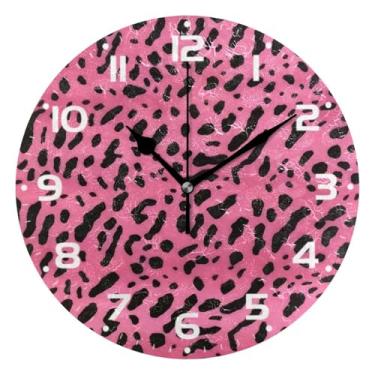 Imagem de JUZIHAI Lindo relógio de parede com estampa de leopardo, silencioso, sem tique-taque, relógios de parede redondos operados por bateria, fácil de ler, relógio decorativo de parede para casa, cozinha