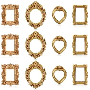 Imagem de 12 porta-retratos vintage de resina, pequeno, dourado, barroco, antigo, porta-fotos, 4 estilos, miniatura, porta-retratos góticos, para exibição de joias, fotografia, decoração de parede