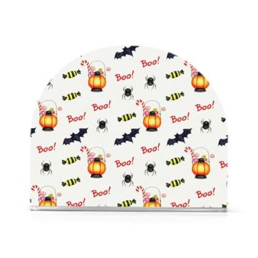 Imagem de JUZIHAI Bonito suporte de guardanapo padrão de Halloween para mesa dispensador de guardanapo de acrílico suporte de lenços independente de mesa para cozinha sala de jantar bar festa decoração de casa
