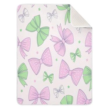 Imagem de Qilmy Cobertor de bebê Bow 76 x 101 cm, cobertor infantil de algodão macio para meninos e meninas, cobertor infantil leve e quente para berço, carrinho de bebê, soneca, recém-nascido
