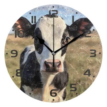 Imagem de JUZIHAI Relógio de parede bonito de vaca holstein, silencioso, sem tique-taque, redondo, operado por bateria, fácil de ler, relógio decorativo de parede para casa, cozinha, sala de estar, quarto