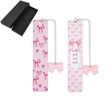 Imagem de Pingente de corrente de prata com laço rosa e laço para presente de Natal feminino, acessórios para livros, materiais escolares, artigos de papelaria de escritório (laço rosa)