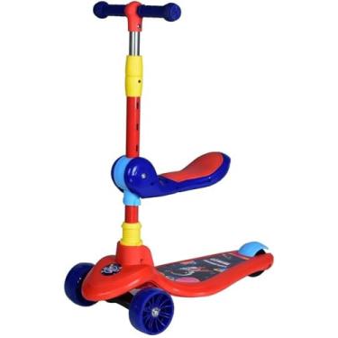 Imagem de Patinete Infantil 2 em 1 com Assento Azul, 3 Rodas LED, Guidão Ajustável 93x26x63cm, Até 50kg, Para Crianças 2+ Anos