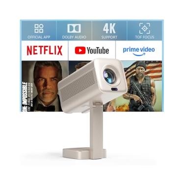 Imagem de [TOF Focus] Mini projetor inteligente com WiFi e Bluetooth, VOPLLS Native 1080P 4K compatível com projetor externo portátil com suporte, projetor de áudio AI DoIby para telefone e filmes domésticos