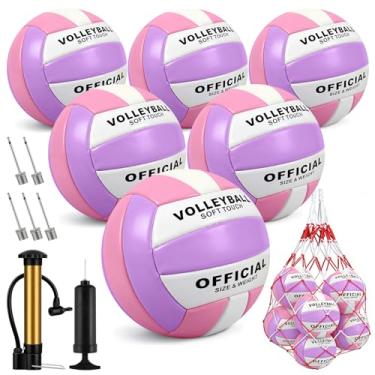 Imagem de Pacote com 6 bolas de vôlei oficiais tamanho 5, vôlei macio à prova d'água com bomba e bolsa de rede para uso interno ao ar livre, praia, piscina, academia, treinamento - bola de vôlei de competição