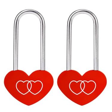 Imagem de VeYocilk Cadeado de coração de liga de alumínio vermelho, 2 peças, cadeado de coração único para casais, amigos, dia dos namorados, aniversário, casamento, viagem, ponte (sem chave)