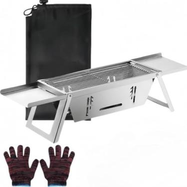 Imagem de Churrasqueira Portatil,Resistente e DuráVel, DobráVel，AçO InoxidáVel，FáCil de Limpar，Adequado para Acampar, Pescar e Ir à Praia(prata)