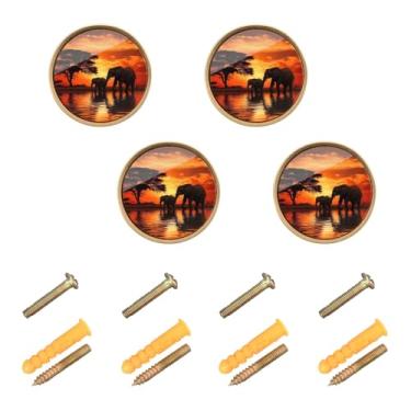 Imagem de ODAWA Elefantes Sunset Pacote com 4 puxadores rústicos de banheiro para armários com parafuso, ferragens de móveis para cômoda de armário