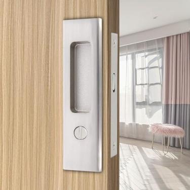 Imagem de AcxdJnye Fechadura de porta de bolso de privacidade de 16 cm, fechadura dupla para porta de celeiro, ferragens para móveis, fechadura de encaixe para porta deslizante, prata