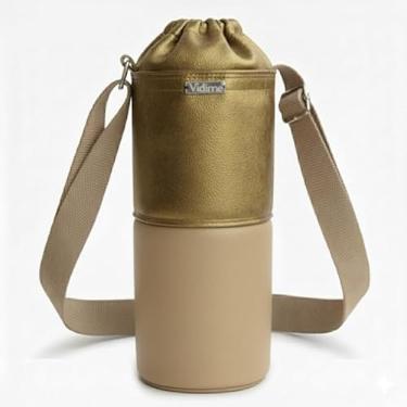 Imagem de Bolsa Térmica (OURO COM BEGE) RAMIERE para Garrafa de 1 LITRO em Couro Sintético - Coleção Cores VERÃO 2026