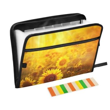 Imagem de Pasta de arquivo expansível de girassóis com 13 bolsos, sanfonada, organizador de documentos para tamanho carta e tamanho A4 para material de escritório escolar