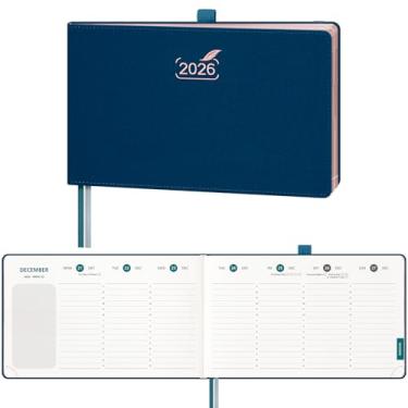 Imagem de BEZEND Agenda 2026 semanal e mensal, calendário horizontal de 23 x 14 cm com horários verticais de hora em hora (26 de janeiro) anotações/despesas, marcadores de página e bolso interno, capa dura de