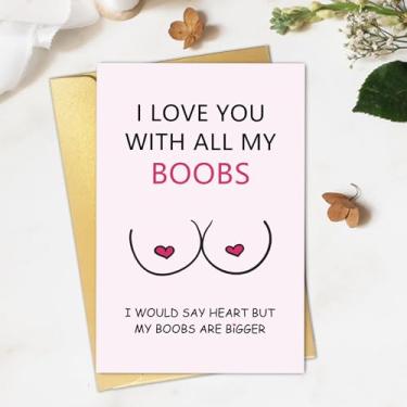 Imagem de Naughty Valentines Day Card for Him, Rude Birthday Card for Boyfriend Husband, I Love You with All My Boobs...