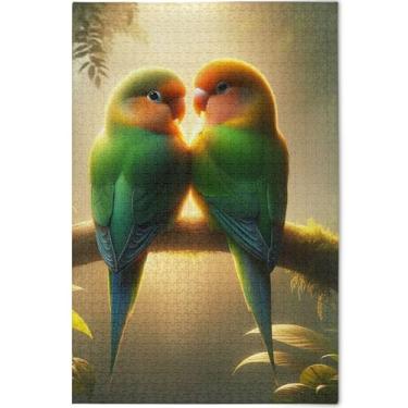 Imagem de Quebra-cabeça papagaio tropical amor pássaros adulto 500 peças presentes para elefante branco jogo arte personalizada quebra-cabeças duros cenário arte animal, 52 cm x 37,8 cm