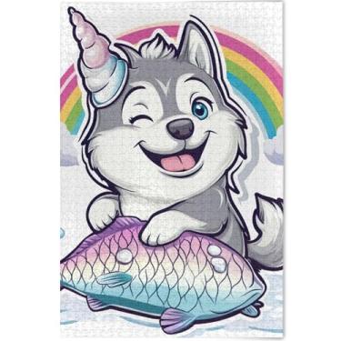 Imagem de Quebra-cabeça de desenho animado de cachorro fofo personalizado 1000 peças adultos impressão animal arte família divertido quebra-cabeça família amantes presentes, 75 cm x 50 cm