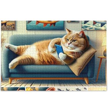 Imagem de Quebra-cabeça engraçado com estampa de gatinho de gato 1000 peças para adultos cenário floral arte Prime Family quebra-cabeças personalizados elefantes brancos presentes quebra-cabeça, 75 x 50 cm