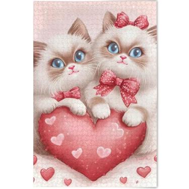Imagem de Gato fofo Dia dos Namorados Ragdoll Adultos Quebra-cabeça 500 peças Tech Game Puzzle Presentes Personalizado Difícil Puzzles Floral Paisagem, 52.1 cm x 37.8 cm