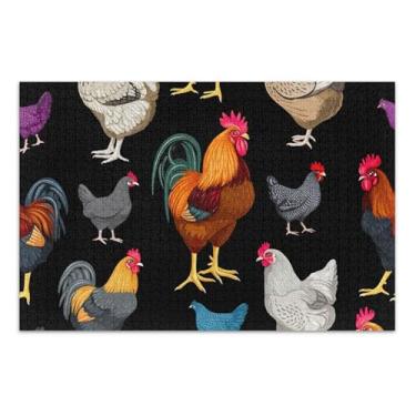 Imagem de Jigsaw 1000 quebra-cabeças para adultos, pintura de belas artes, quebra-cabeça personalizado, cena de outono, várias galinhas, presentes pretos para jogo de elefante branco, 75 x 40 cm