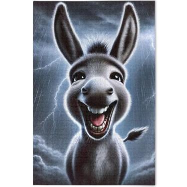 Imagem de Quebra-cabeça com estampa de burro cinza personalizado adulto 500 peças jogo engraçado exclusivo quebra-cabeça presentes desenhos animados arte animal, 52 cm x 37,8 cm
