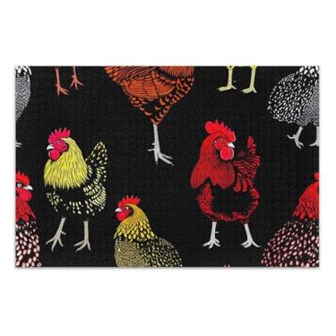 Imagem de Quebra-cabeça 500 peças para adultos elefante branco quebra-cabeça exclusivo para adultos pintura animal decoração várias galinhas preto, 51 x 37 centímetros