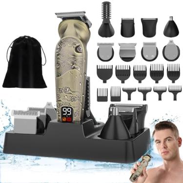 Imagem de Yinhing Conjunto de Máquina de Cortar Cabelo Elétrica Profissional 8 Em 1 Kit de Preparação Masculina Com 8 Cabeças Intercambiáveis ​​Visor LCD Inteligente Motor de 7000 RPM para