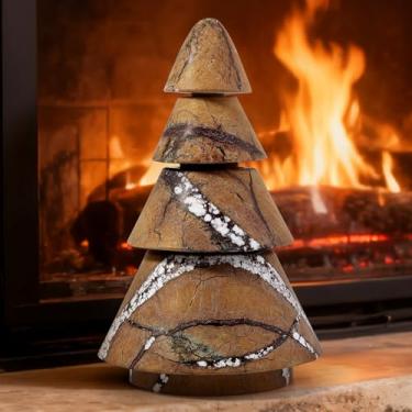 Imagem de Koville Árvore de Natal de mármore - castiçal de uso duplo, decoração de férias de pedra natural para casa e presente (ouro floresta)