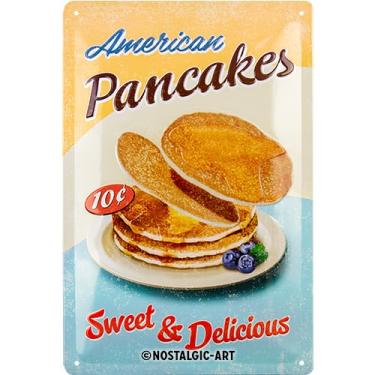 Imagem de Nostalgic-Art Placa retrô de lata, 20 cm x 30 cm, panquecas americanas de jantar dos EUA – Ideia de presente para fãs dos EUA e Diner, placa de metal, design vintage para decoração de parede