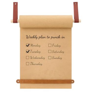 Imagem de PH PandaHall Suporte de rolo de papel montado na parede de 30 m x 30 cm, dispensador de rolo de papel de couro marrom, suporte de papel kraft com hastes de madeira para decoração de arte de parede de