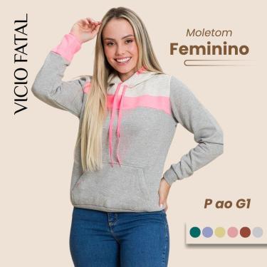 Imagem de Moletom Canguru Feminino Capuz Ajustável e Bolso Canguru-Feminino